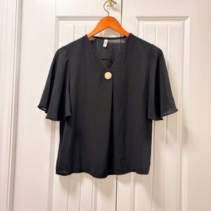 Vintage Flowy Brass Button Blouse Black